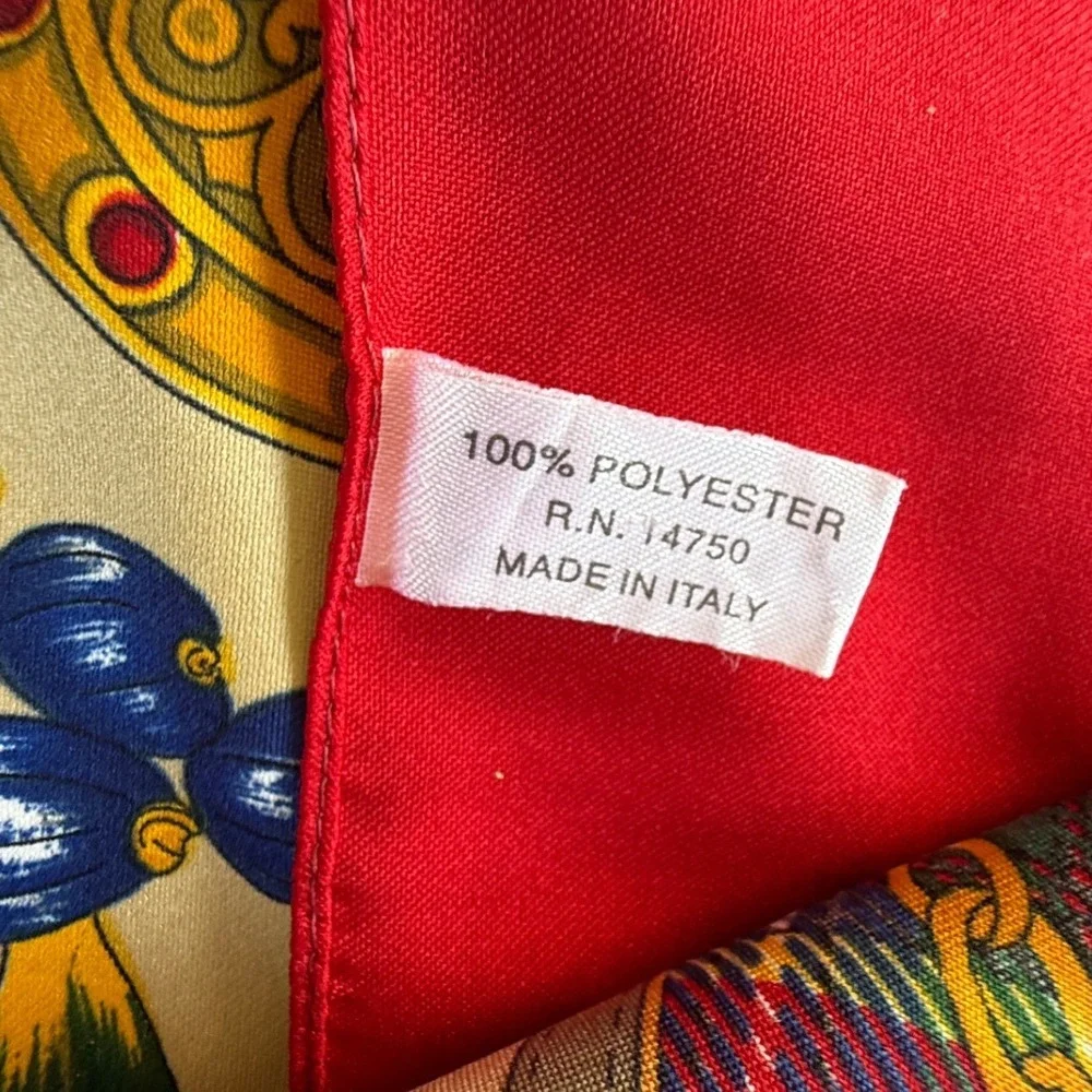 Vintage Red Plaid Fruit Chain Print Square Scarf Made in Italy RN 14750 34x34